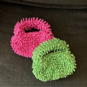 Vibrant Pink and Green Fuzzy Handbag Duo